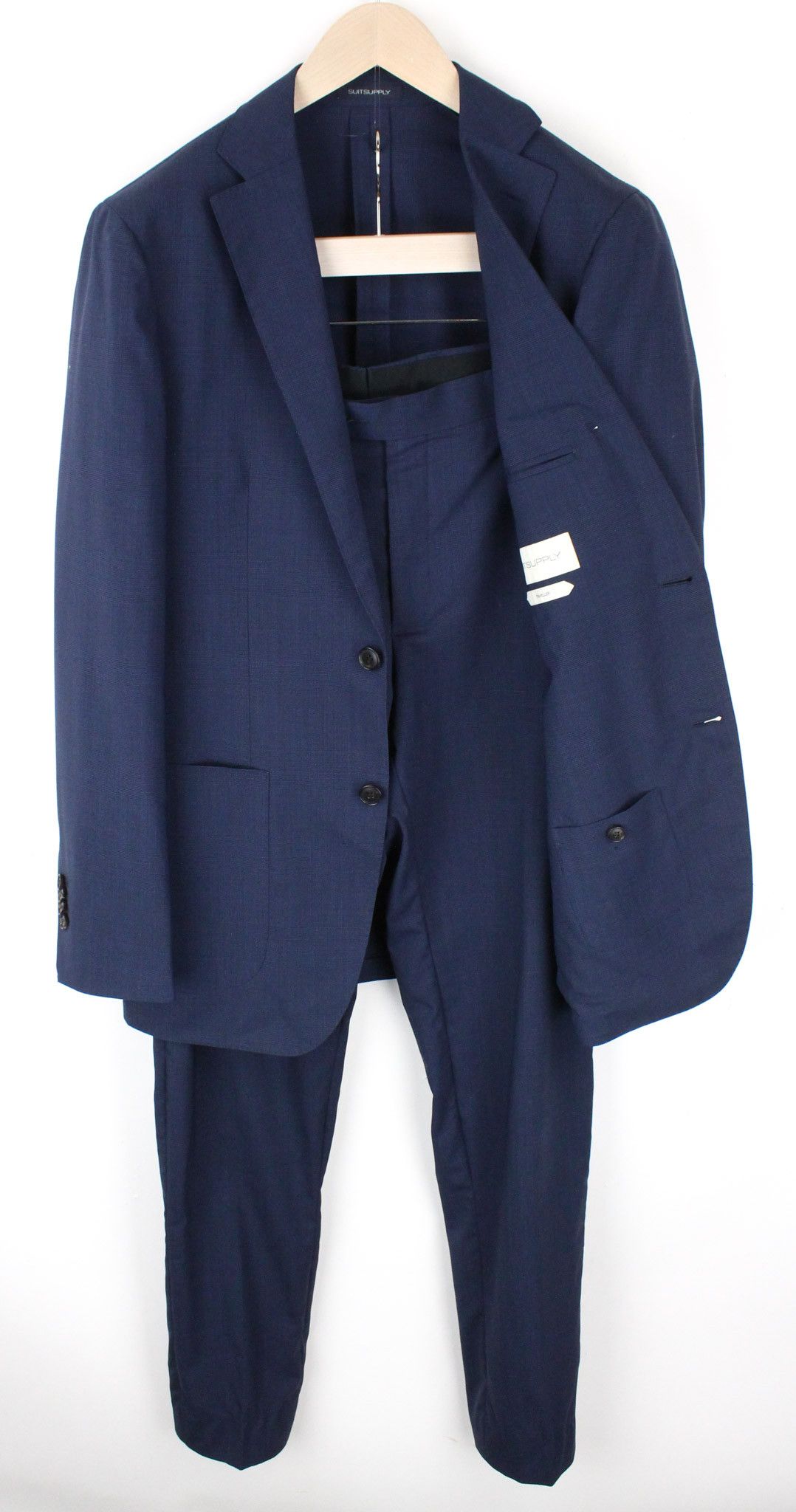 image of Suitsupply Havana Patch Traveller Uk40L Checked Slim Wool Blue 68596, Men's