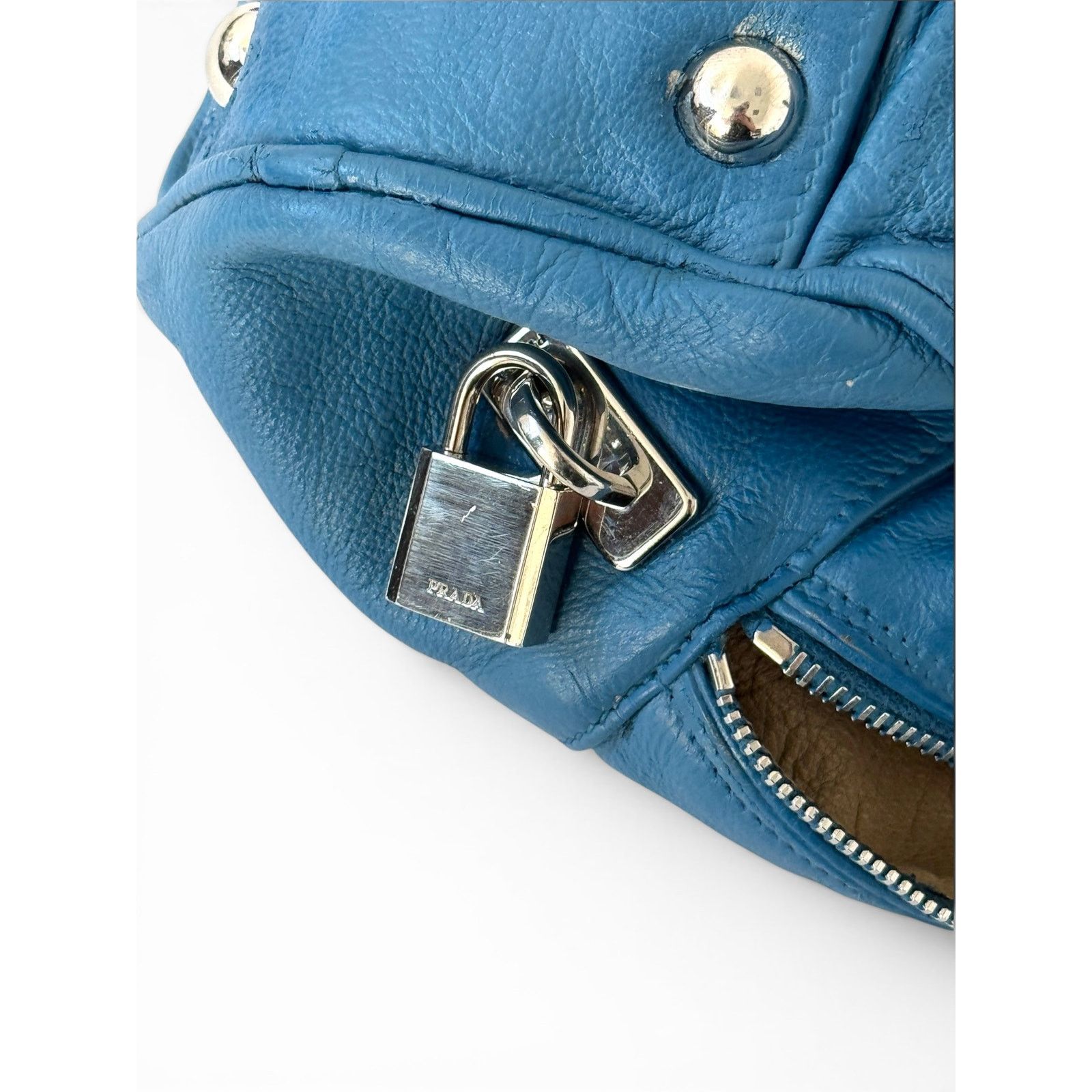 Prada Prada Bowling Leather Blue Bag Size ONE SIZE - 12 Thumbnail