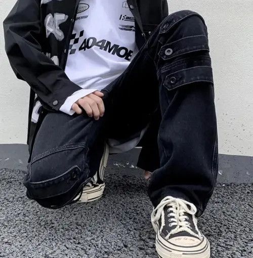 Japanese Brand Black Color Street Niche Style Zipper Leg Denim Cargo Pant Size US 32 / EU 48 - 1 Thumbnail
