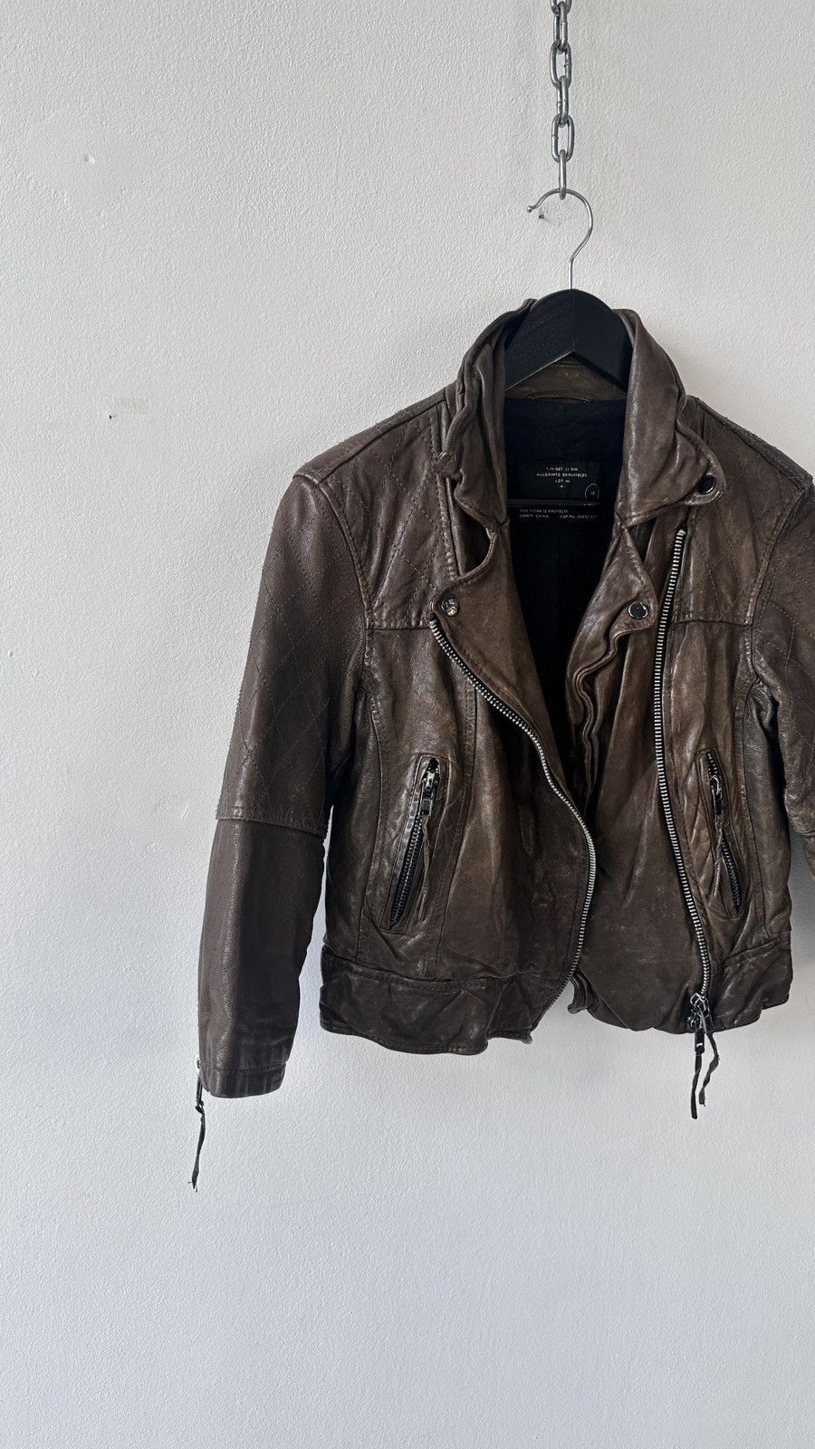 Allsaints AllSaints Worley Brown Leather Moto Jacket Cropped Archive Size M / US 6-8 / IT 42-44 - 3 Thumbnail