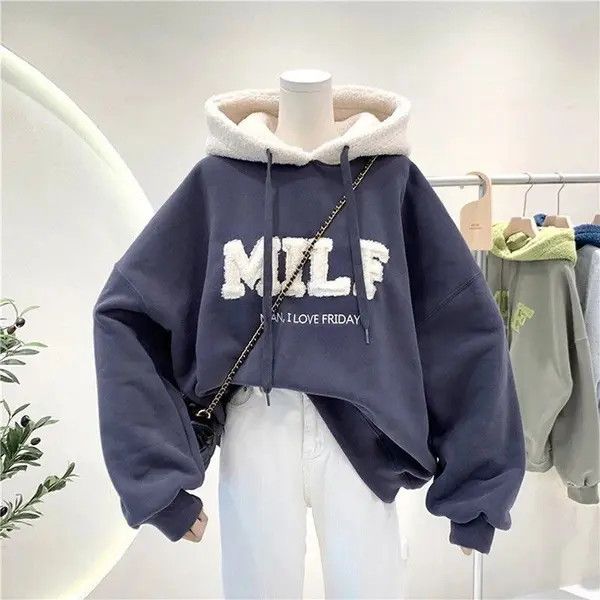 image of Vintage Fashion Patchwork Oversize Sweatshirt in Navy, Women's