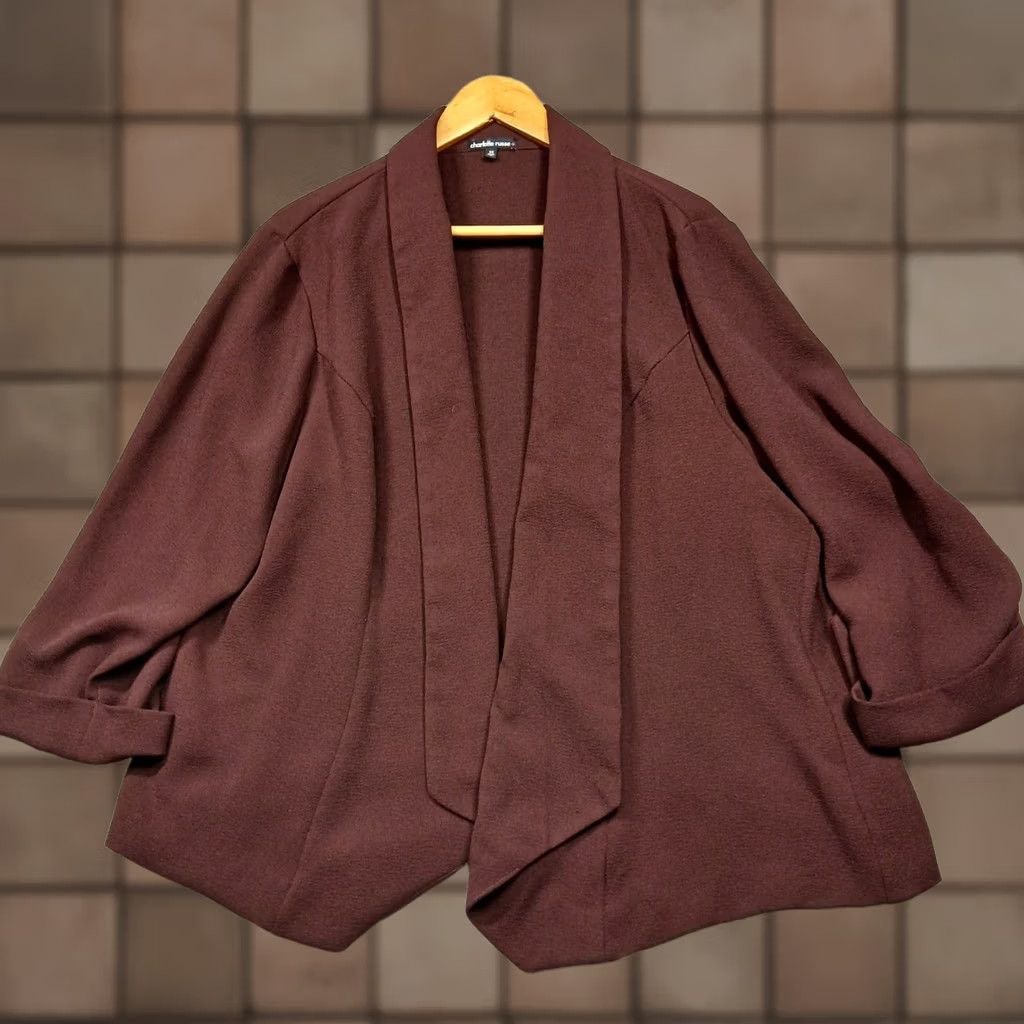 Vintage Charlotte Russe Blazer Jacket Women 3X Brown Open Front Draped Crepe Plus Size Size XXL / US 16-18 / IT 52-54 - 1 Thumbnail