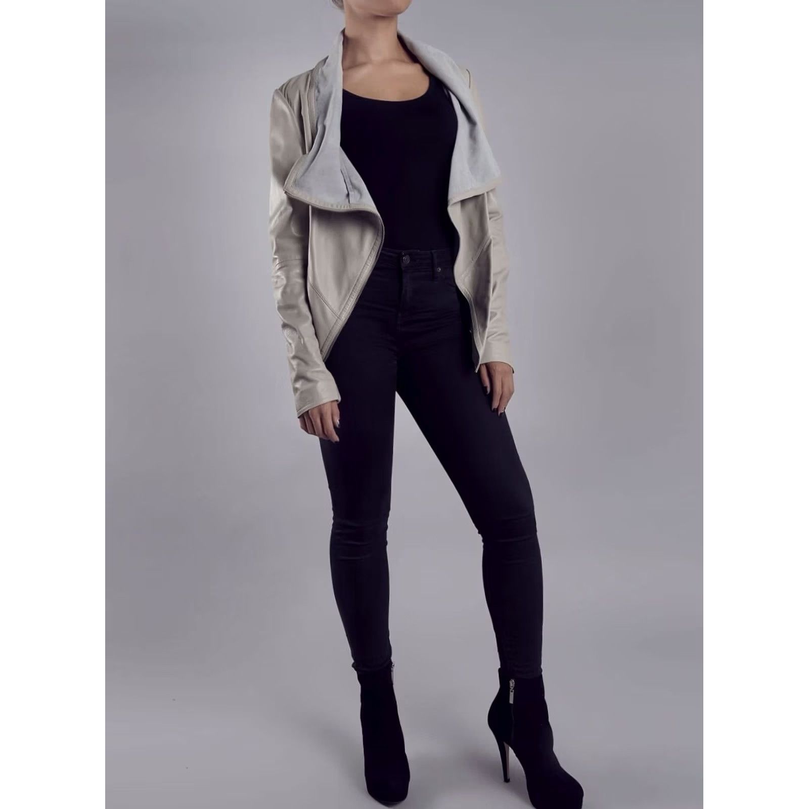 Muubaa Muubaa Jacket Women’s Size 2 Beige Leather Moto Biker Sabina Drizzle Drape Cardi Motorcycle Classic Size XS / US 0-2 / IT 36-38 - 4 Thumbnail
