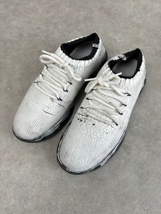 Maison Margiela 2010s Maison Margiela White Knit Cracked Paint Sneakers Size US 13 / EU 46 - 3 Thumbnail