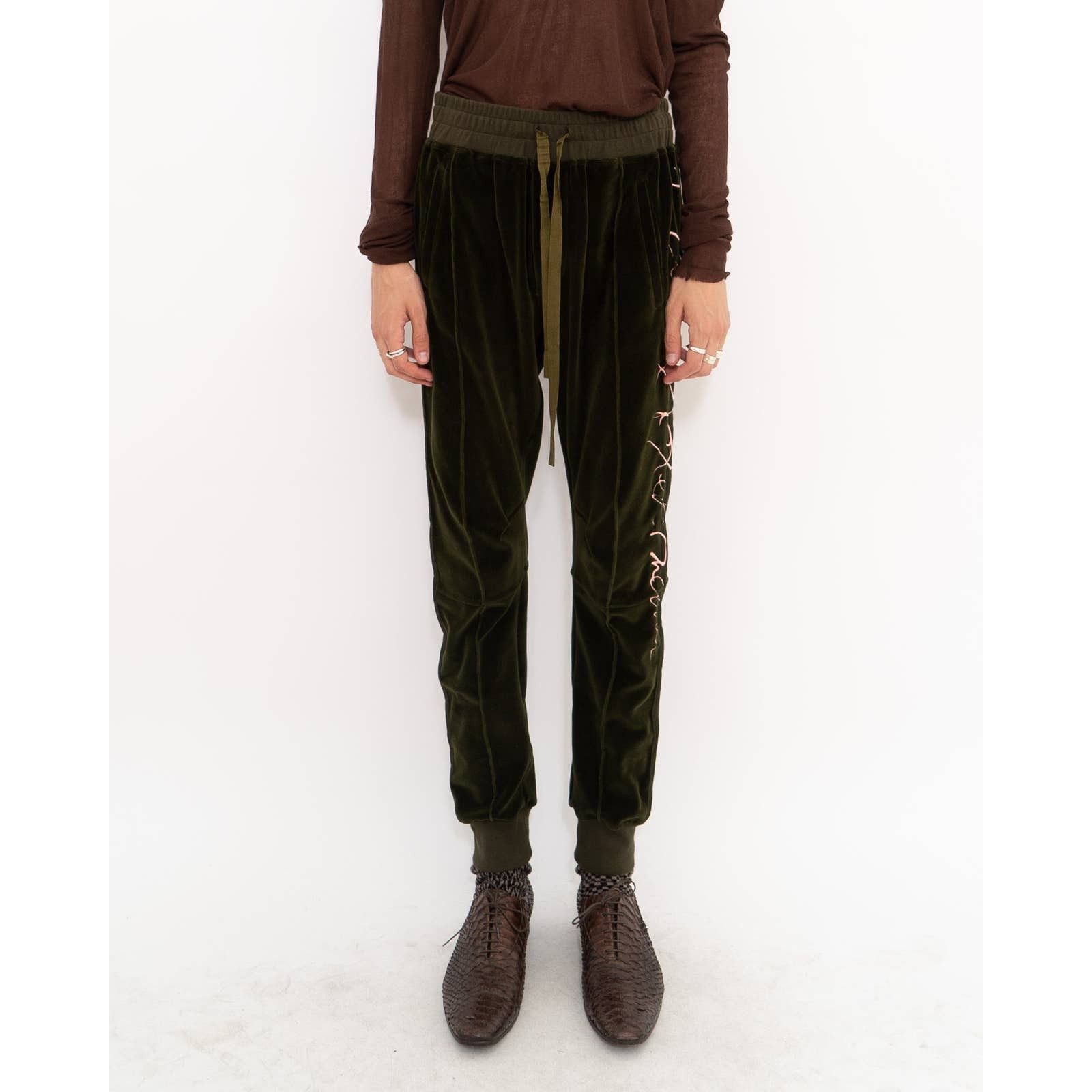 Haider Ackermann FW20 Green Velvet Embroidered Jogger Size US 30 / EU 46 - 1 Thumbnail