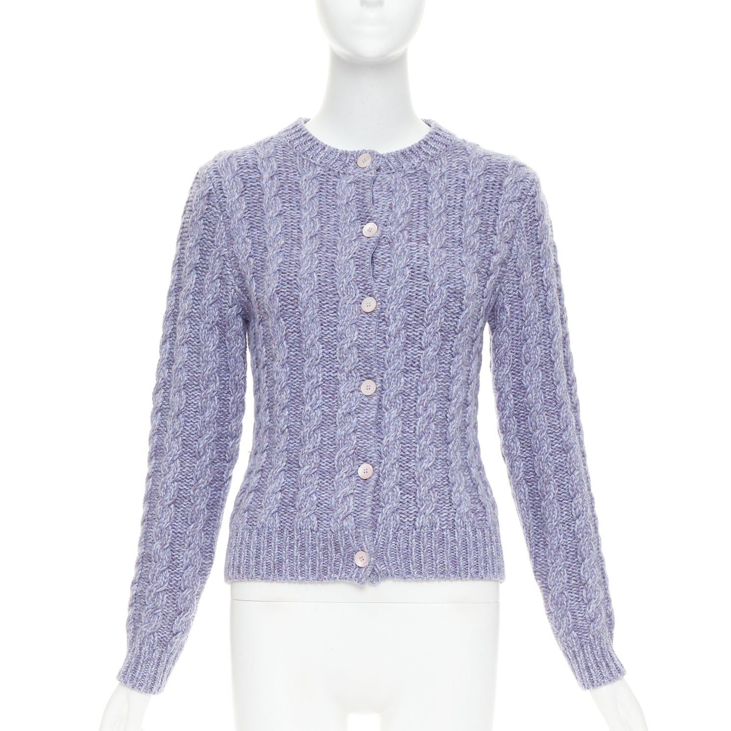 Miu Miu MIU MIU 2023 melange purple cashmere virgin wool cable knit cardigan IT38 XS Size XS / US 0-2 / IT 36-38 - 1 Thumbnail