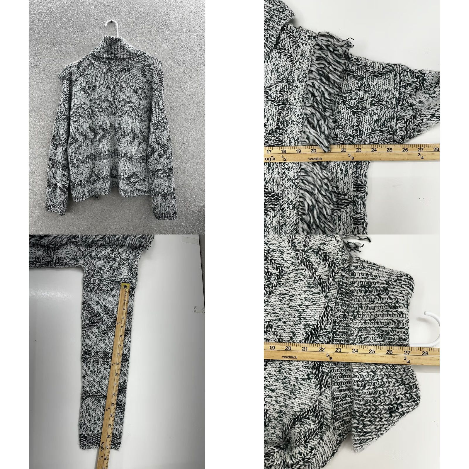 Lucky Brand Lucky Brand Womens Sweater Turtleneck Fringe Pullover White Green Geometric Knit M Regular Bohemian Furthest Improved Size M / US 6-8 / IT 42-44 - 8 Thumbnail