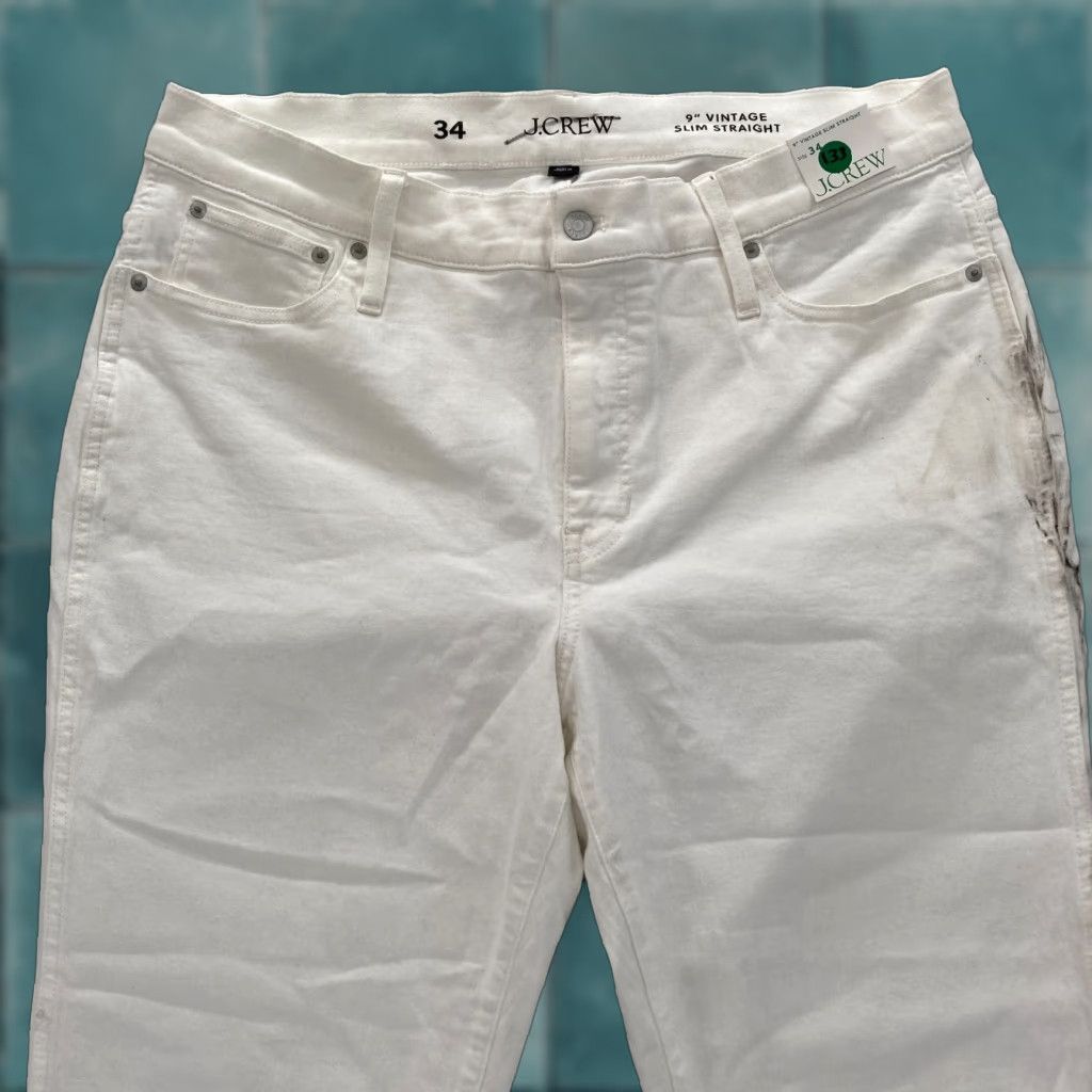 J.Crew J.CREW White Stretch Denim Slim Straight Jeans Women's Plus 34 High Rise Jeans Size 42" / US 20 - 1 Thumbnail
