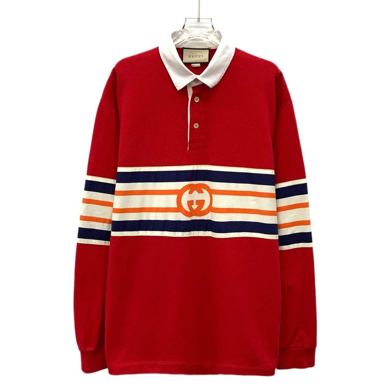 Gucci Gucci Red striped logo cotton lapel long-sleeved Polo shir Size US L / EU 52-54 / 3 - 1 Thumbnail