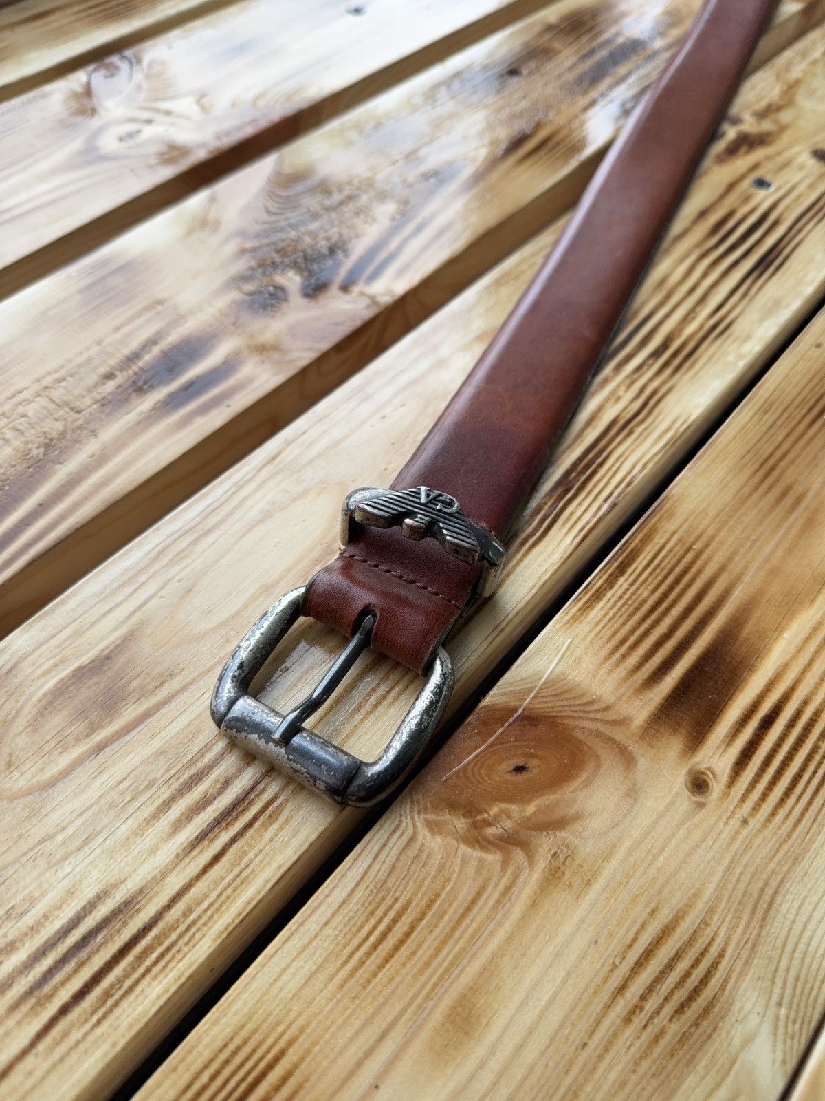 Giorgio Armani 90s Armani Jeans Luxury Leather Belt Eagle Logo Y2K Archive Size ONE SIZE - 4 Thumbnail
