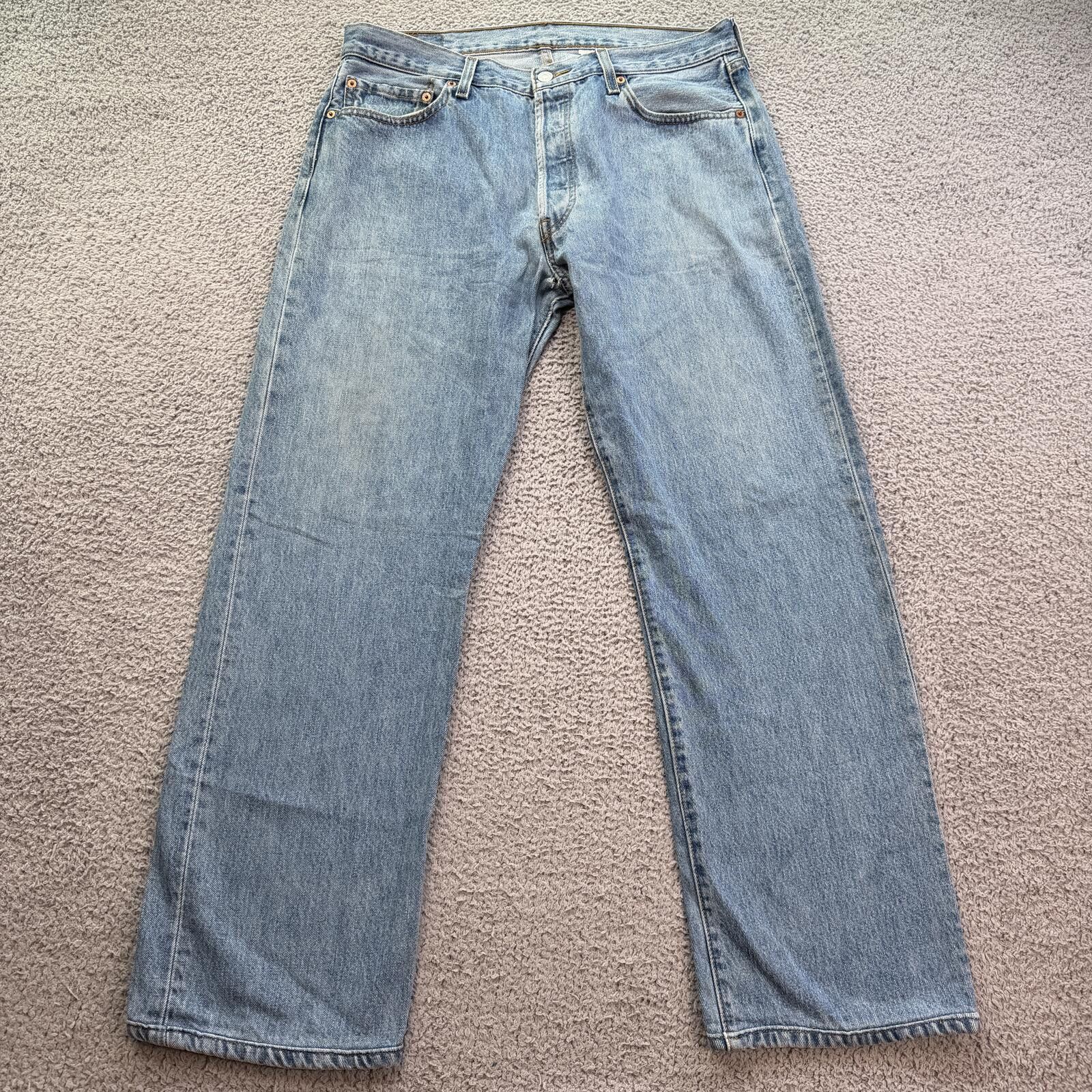 Levi's Levis 501 Jeans Mens 36x32 Light Wash Straight Leg Button Size US 36 / EU 52 - 1 Thumbnail