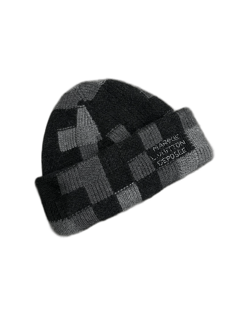 Louis Vuitton Stylish Black and Gray Checker Pattern Beanie Size ONE SIZE - 1 Thumbnail