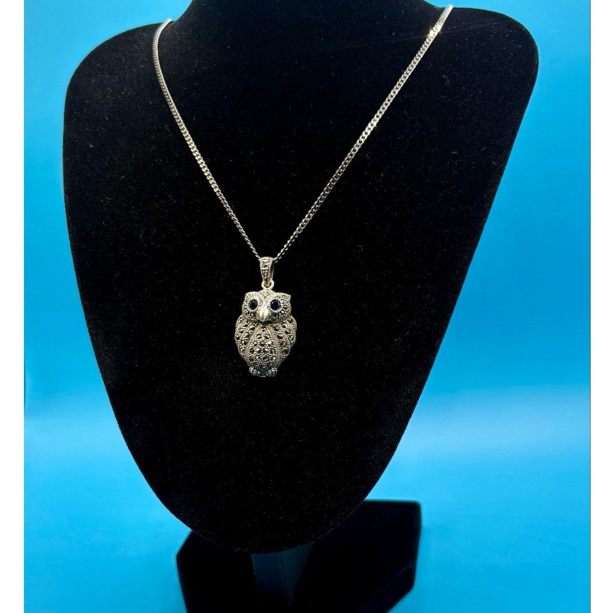 Jewelry NEW Black Rhodium Silver Moissanite Owl Pendant & 20" Chain Size ONE SIZE - 2 Thumbnail