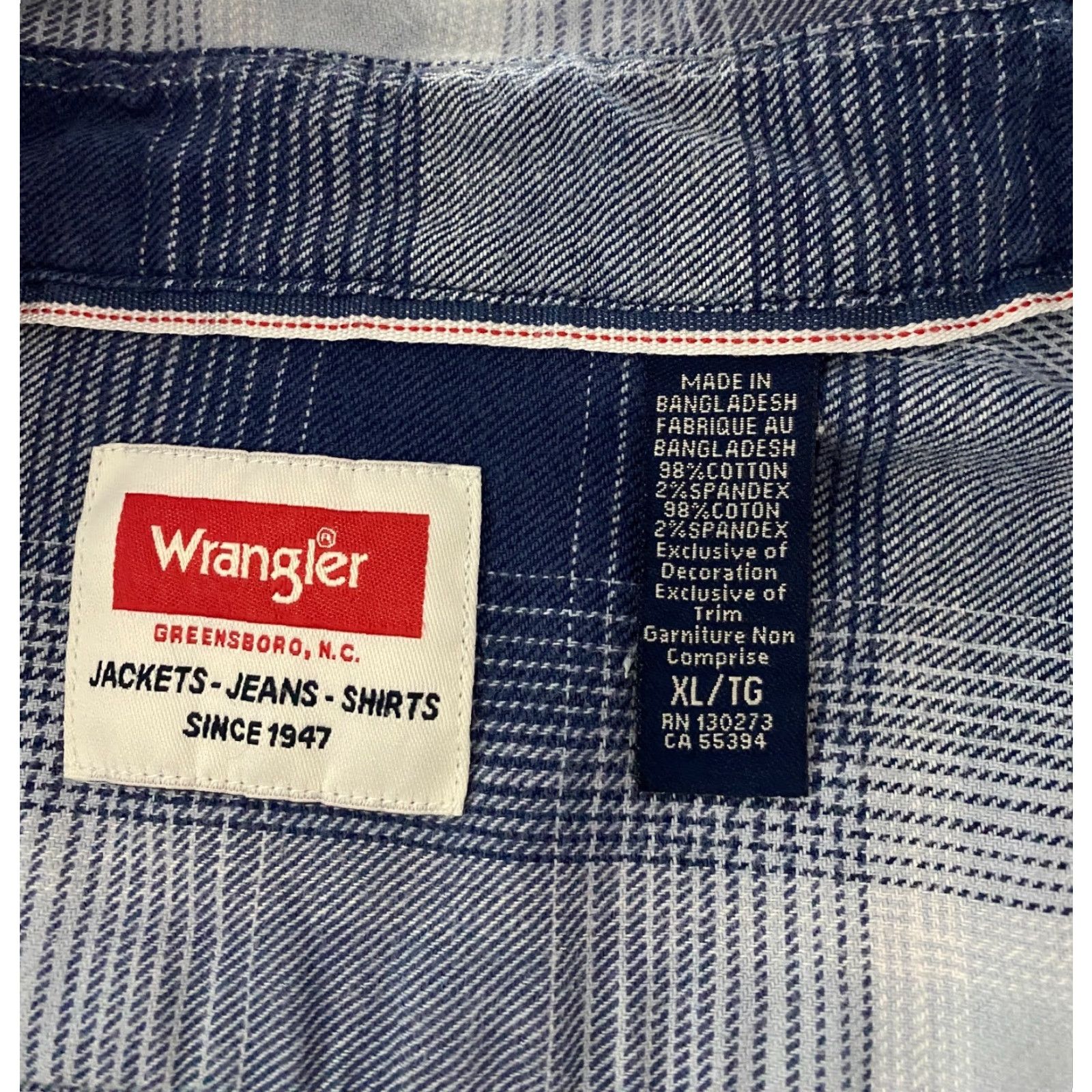 Wrangler Wrangler Shirt Mens XL Blue Plaid Casual Western Cowboy Long Sleeve Shirts Button-Up Pocketed Size US XL / EU 56 / 4 - 5 Thumbnail