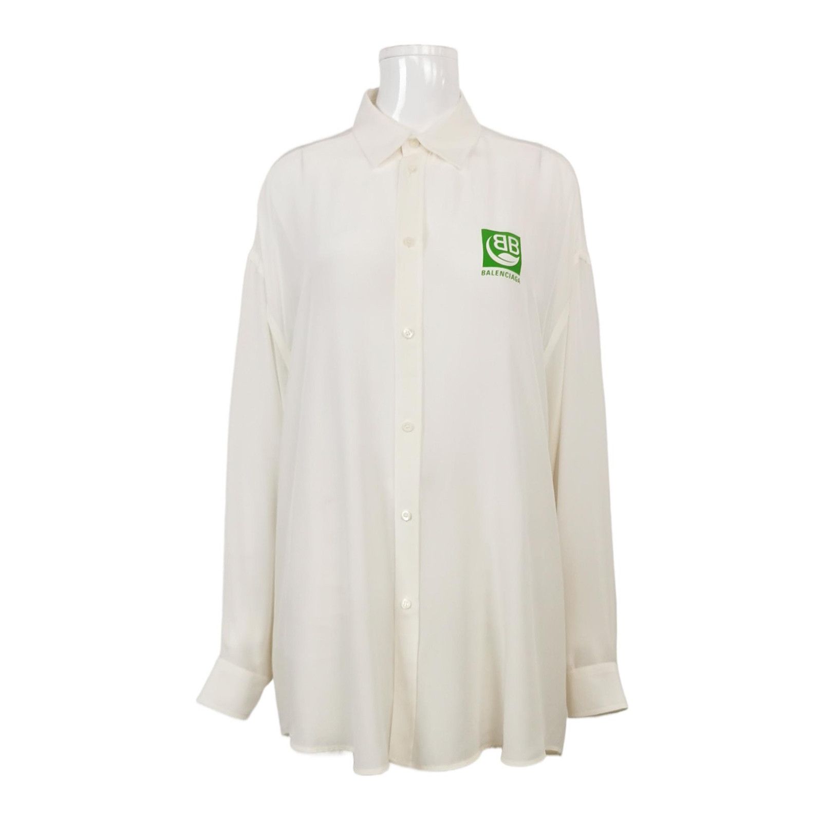 Balenciaga Silk Logo Button-Down Shirt White