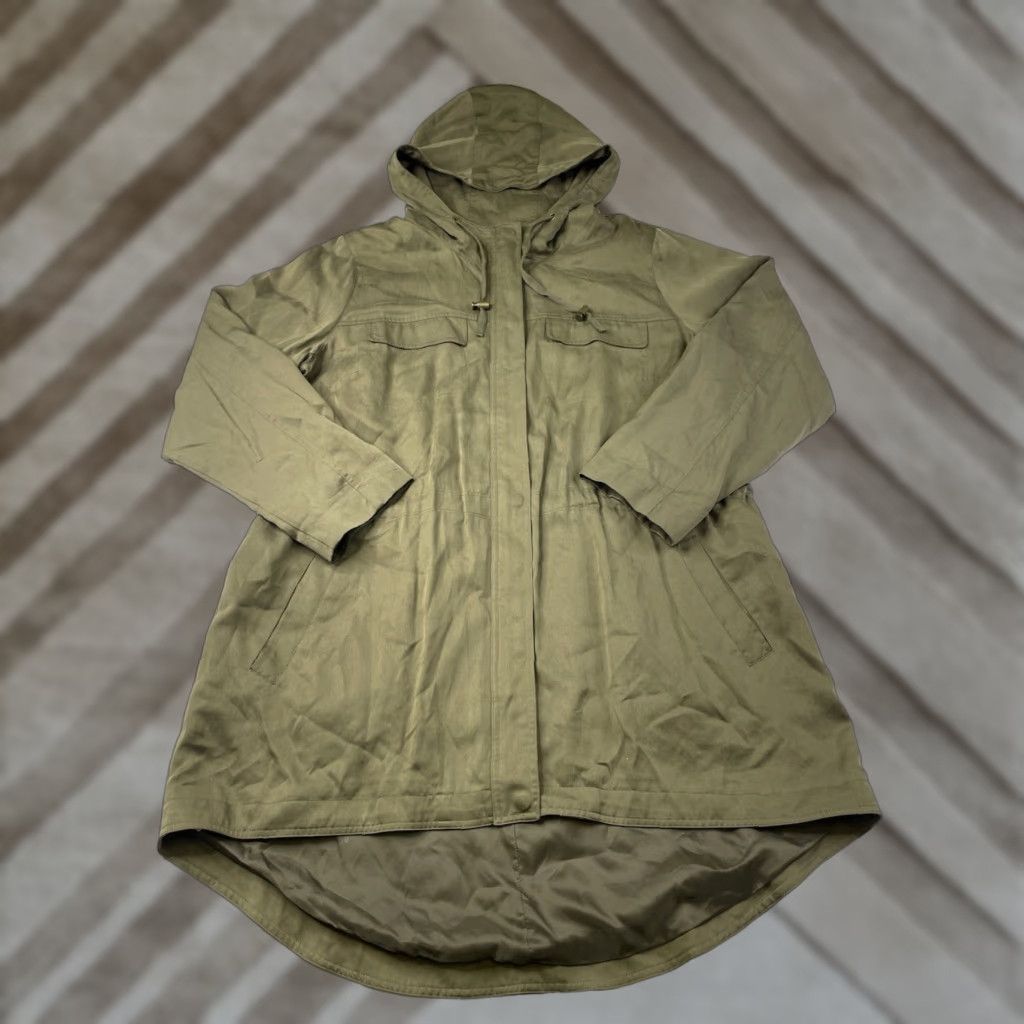 Eileen Fisher VINTAGE Eileen Fisher Polished Tencel Olive Hooded Anorak Jacket Womens 1X Plus Size XL / US 12-14 / IT 48-50 - 1 Thumbnail