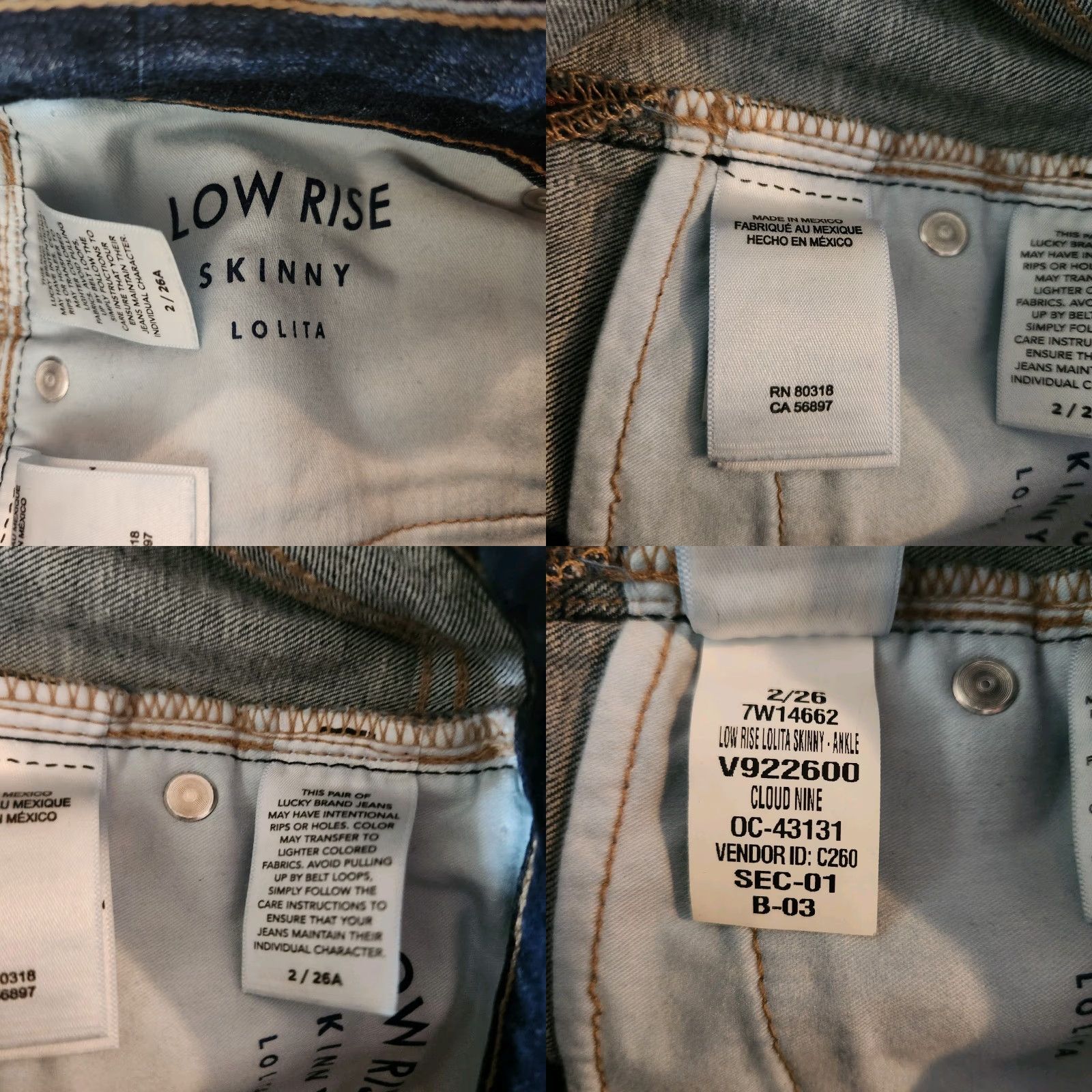 Lucky Brand Lucky Brand Jeans Wmns Low Rise Skinny Ankle Dark Denim w/Velvet Outseam Piping 2/26 Bohemian Womens Jeans Streetwear Size 26" / US 2 / IT 38 - 8 Thumbnail