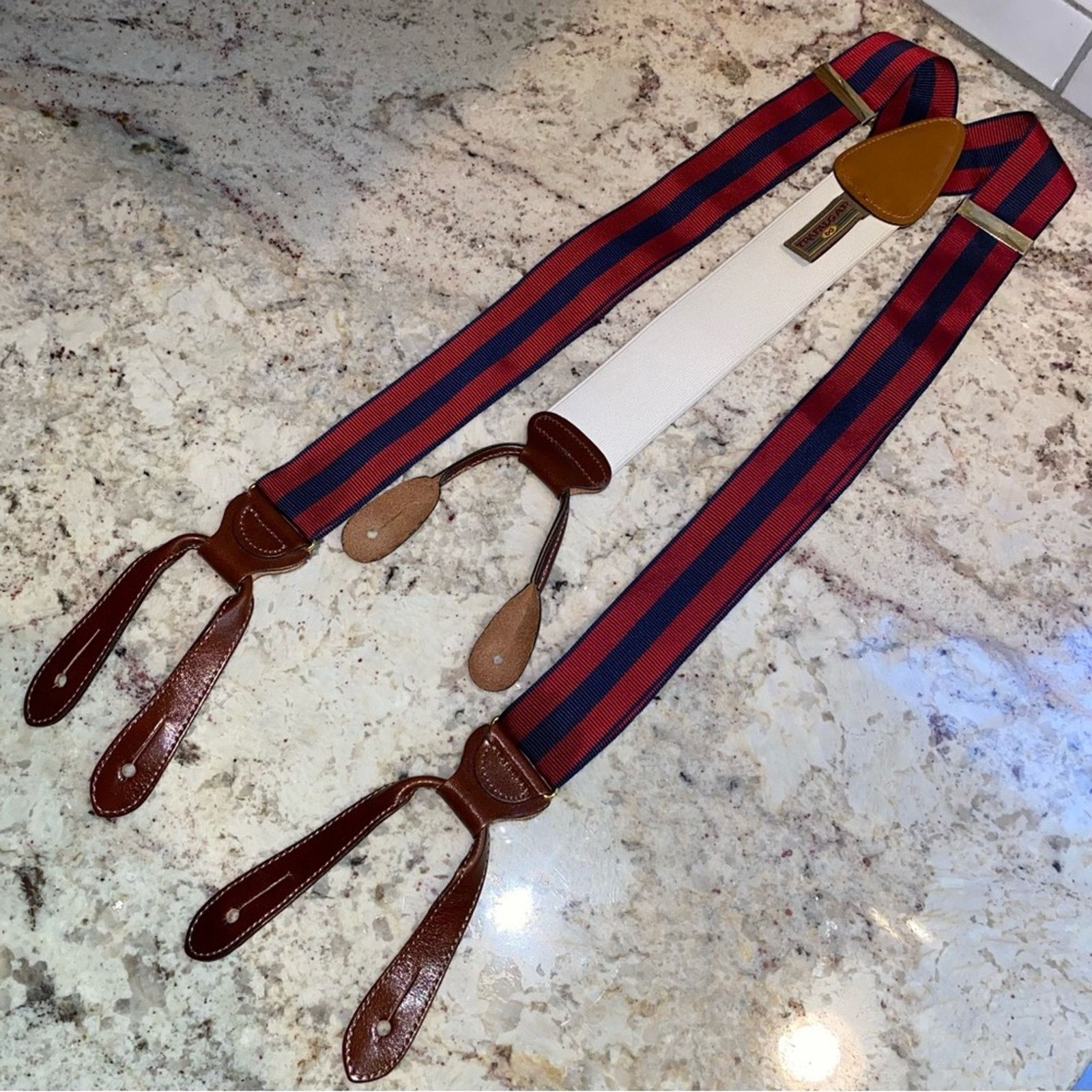 Trafalgar Trafalgar $99 Striped Non Stretch Ribbon Button Braces Size ONE SIZE - 3 Thumbnail