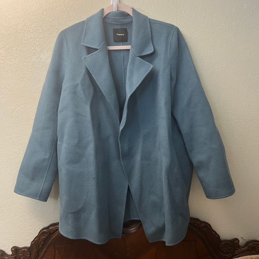image of Theory Sileena Winsome 2 Coat M Wool Cashmere Sky Blue $595, Women's (Size Medium)