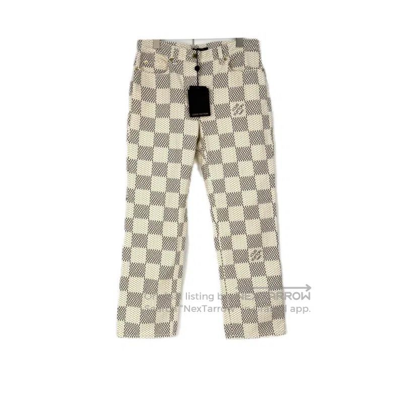 Louis Vuitton Beige Checkerboard Leather Label Pants
