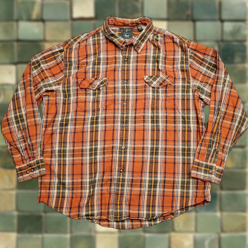 Vintage G.H. Bass Shirt Mens 2XL Orange Plaid Twill 100% Cotton Long Sleeve Casual Cabin Button-Up Shirt Mens Size US XXL / EU 58 / 5 - 1 Thumbnail