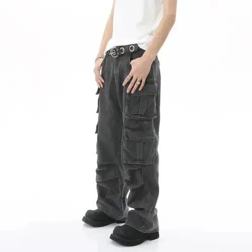 Vintage distressed fade pleated flared cargo jeans Size US 32 / EU 48 - 2 Thumbnail
