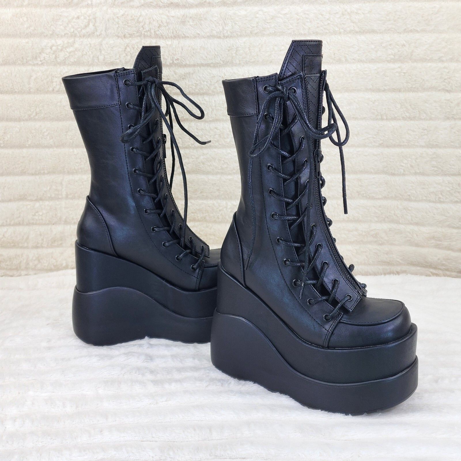 Demonia Cult DEMONIA Void Black Matte Platform Wedge Corset Mid Calf Goth Size US 8 / IT 38 - 3 Thumbnail