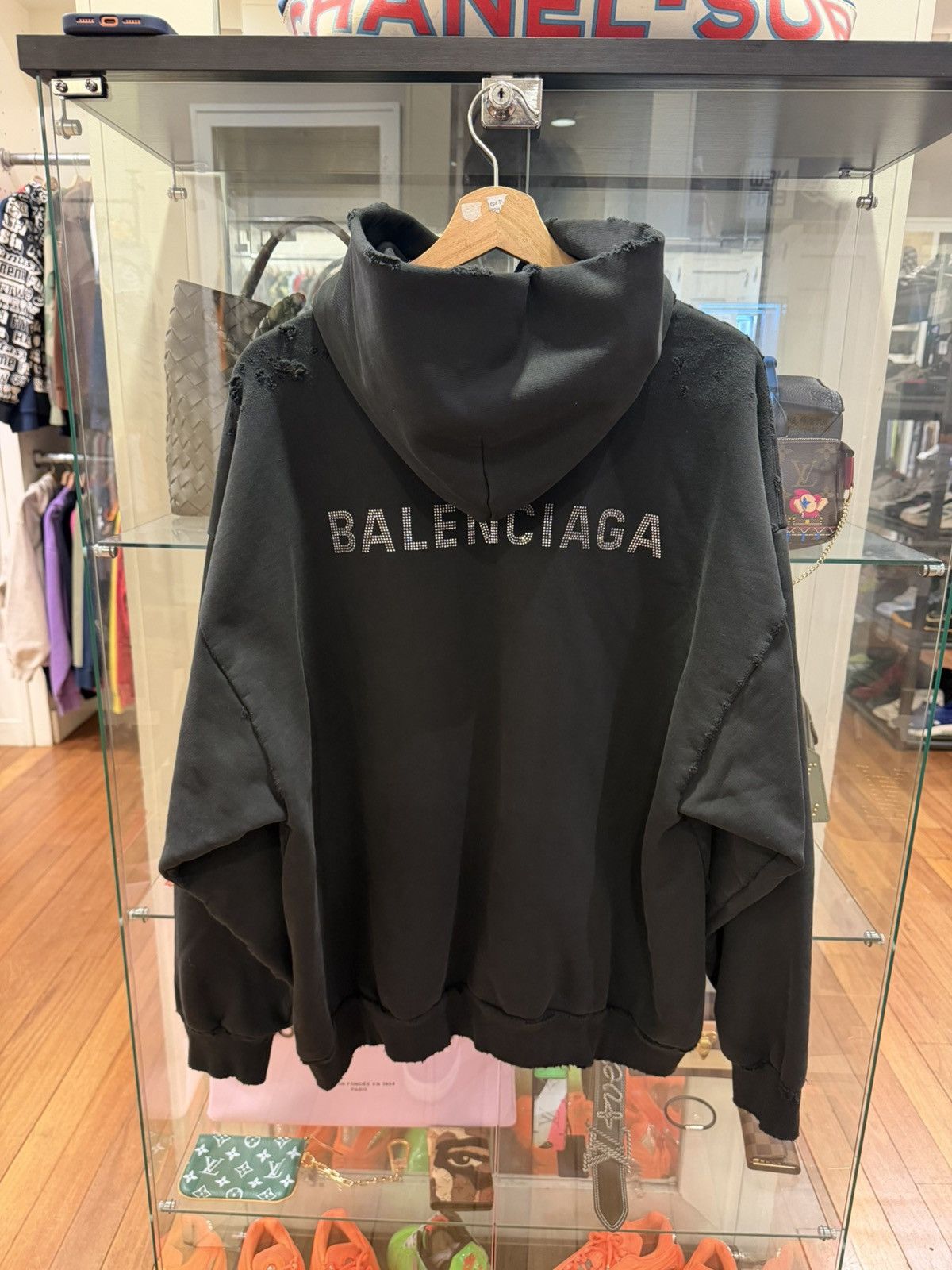 Balenciaga Balenciaga Small Logo Rhinestone Hoodie - Black Size US L / EU 52-54 / 3 - 2 Thumbnail