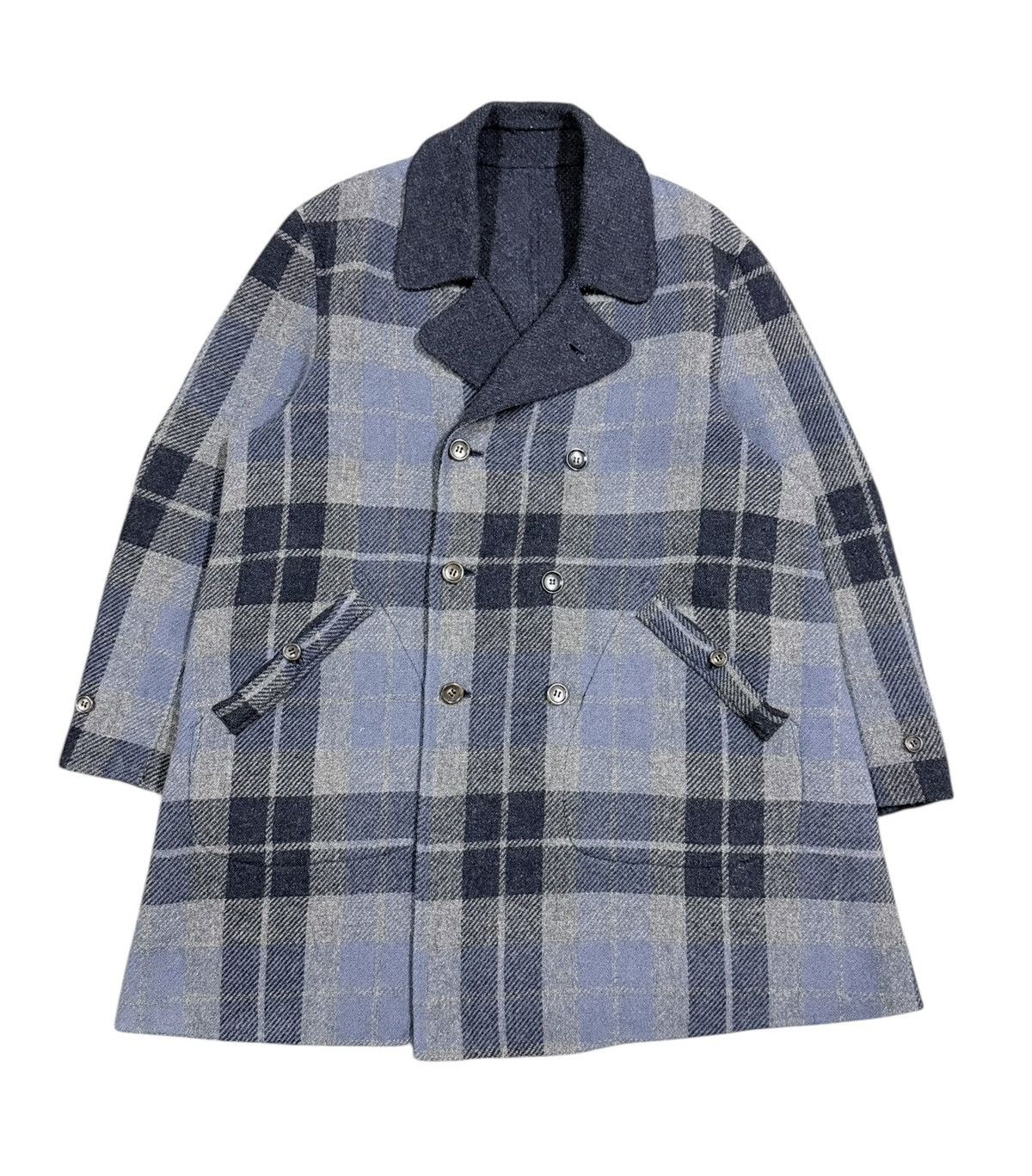 45rpm Vtg🔥45rpmStudio Mohair Indigo/Tartan Revesible Trench Jacket Size US L / EU 52-54 / 3 - 2 Thumbnail