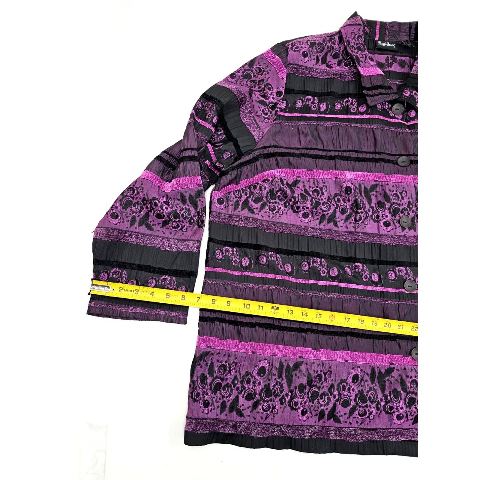Vintage Maggie Barnes Tunic Shirt Women 3X Plus - Purple Black Floral Metallic Mock Neck Long Sleeve Shirt Womens Size XXL / US 16-18 / IT 52-54 - 7 Thumbnail