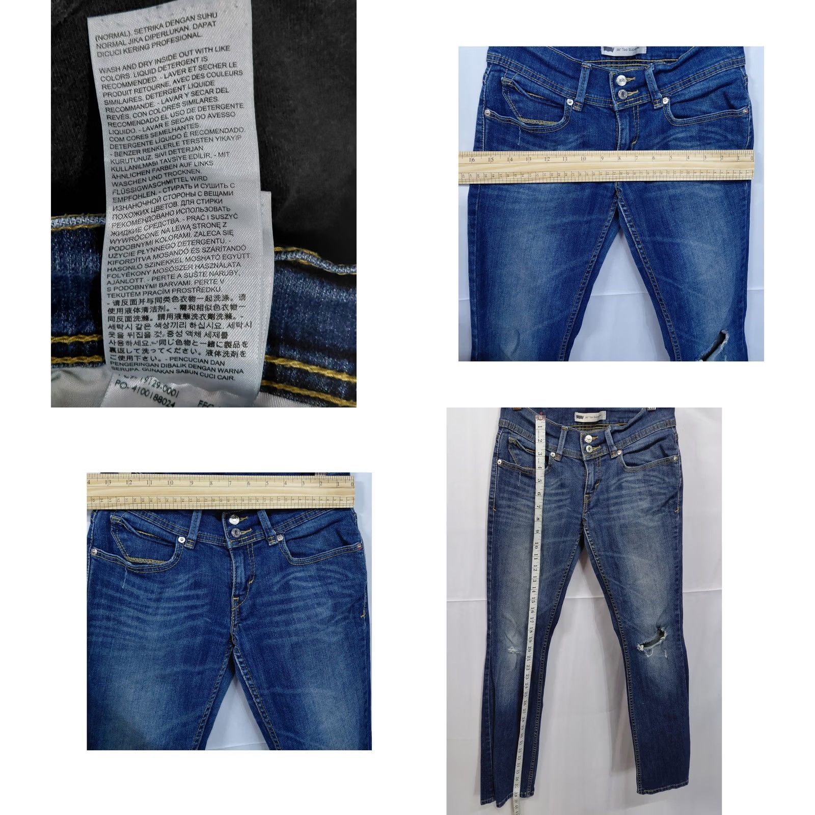 Vintage VINTAGE Levi’s 524 Too Superlow Skinny Jeans Women W27 L32 Distressed Knee Jeans Y2K Retro Blue Denim Cotton Elastane Size 27" / US 4 / IT 40 - 9 Thumbnail