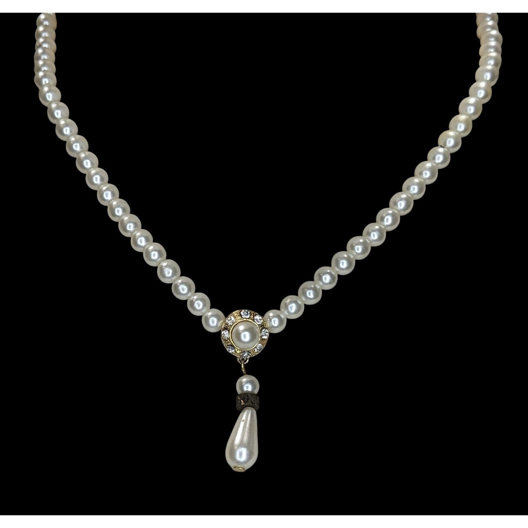 Other Vintage Bridal Faux Pearl Necklace With Rhinestone Accents Size ONE SIZE - 5 Thumbnail
