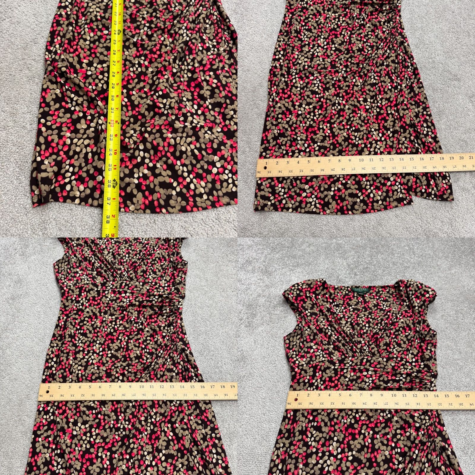 Ralph Lauren Lauren Ralph Lauren Padded Shoulders Midi Sheath Dress Womens 10 Cap Sleeve Multicolor V-Neck Pullover Knit Stretch Ruched Casual Workwear 90s? Size L / US 10 / IT 46 - 8 Thumbnail