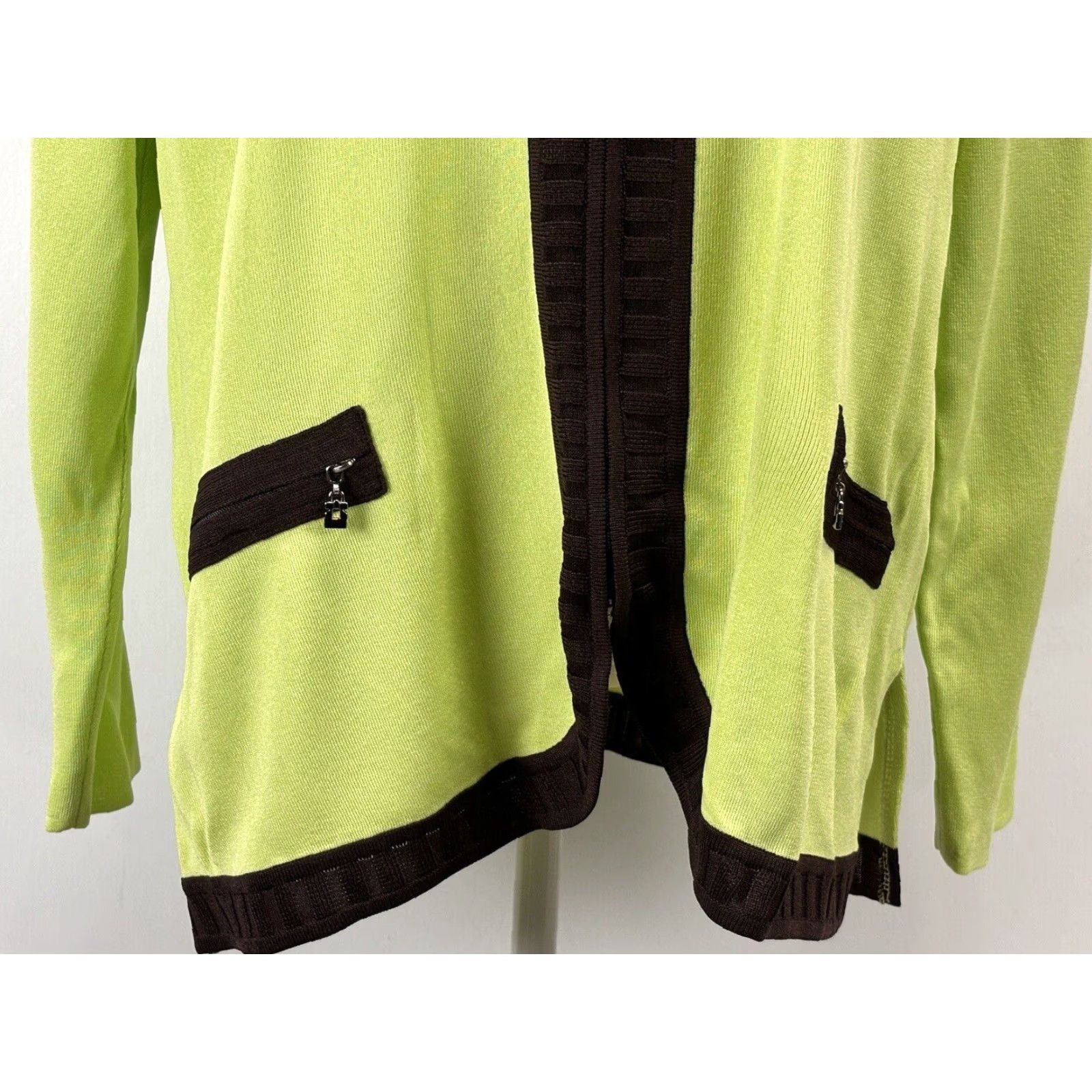 Vintage Exclusively Misook Women's Large Green Ribbed V-Neck Cardigan Acrylic Knit Size L / US 10 / IT 46 - 6 Thumbnail
