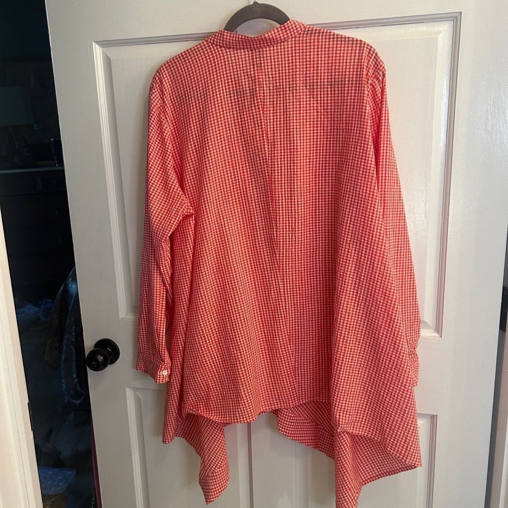 Anne Klein Women's Anne Klein Shirt XL Red White Gingham Size XL / US 12-14 / IT 48-50 - 2 Thumbnail