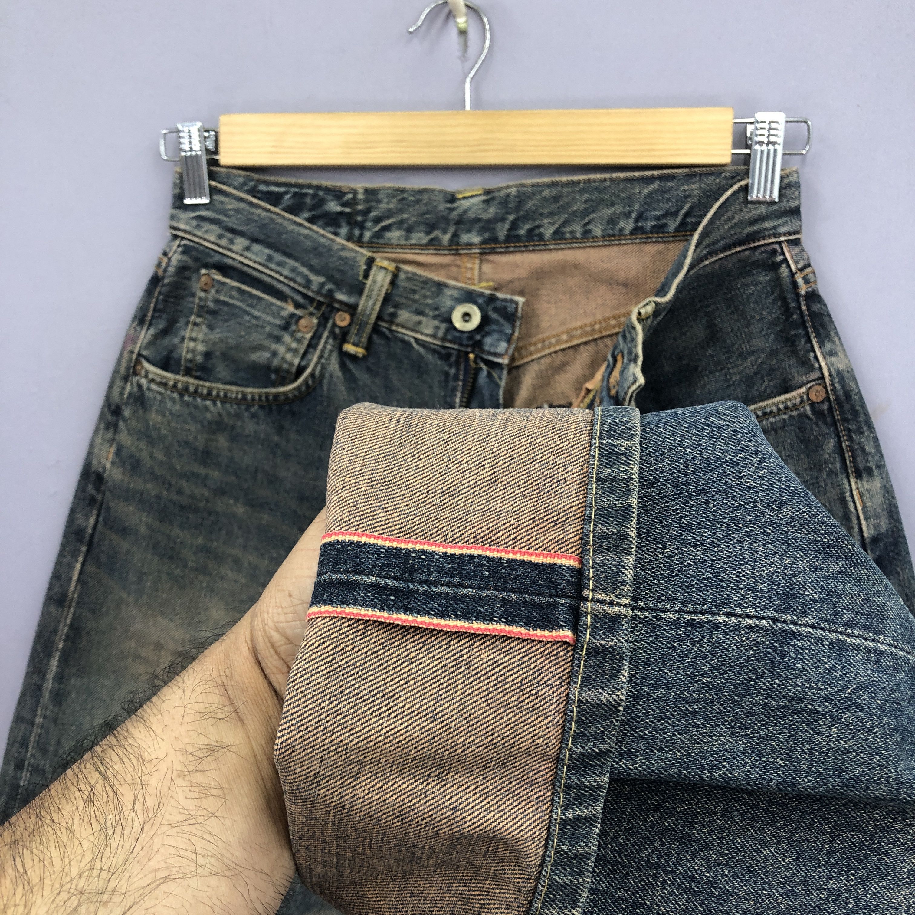 Japanese Brand Vintage 90s Edwin 505 Redline Jeans Mud Wash Selvedge Denim Size 28" / US 6 / IT 42 - 7 Thumbnail