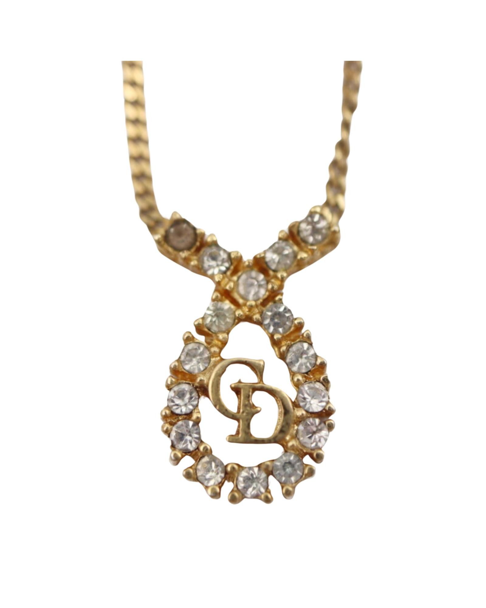 image of Dior Gold Necklace With Metal And Rhinestone Pendant, Women's