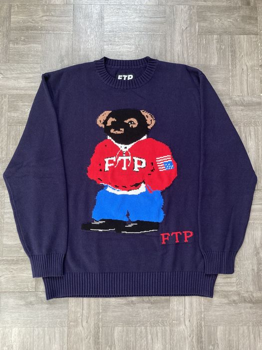 Fuck The Population FTP Bear Knit Sweater Navy Size Large | Grailed