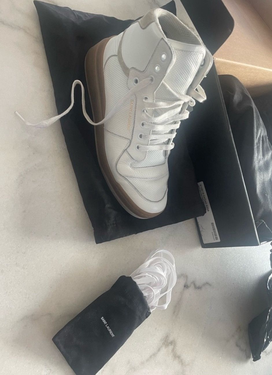 Saint Laurent Paris Saint Laurent Cream and Tan High-Top Sneakers Size US 8 / IT 38 - 4 Thumbnail