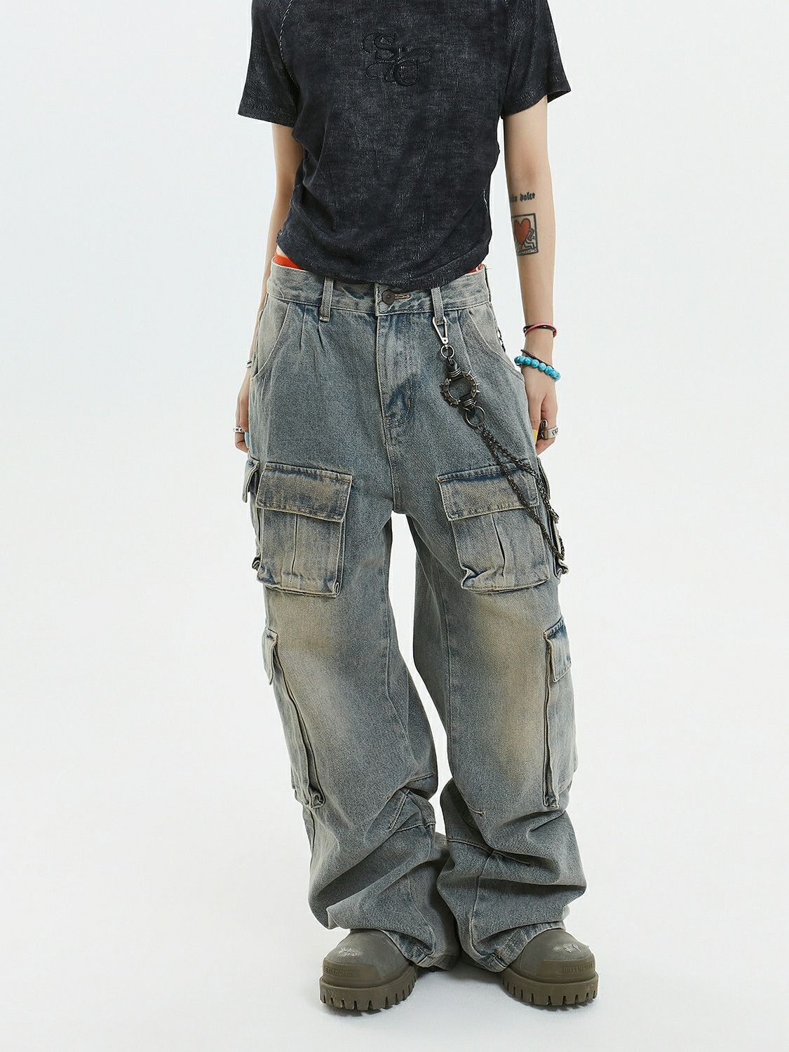 hiphop y2k faded baggy cargo pants