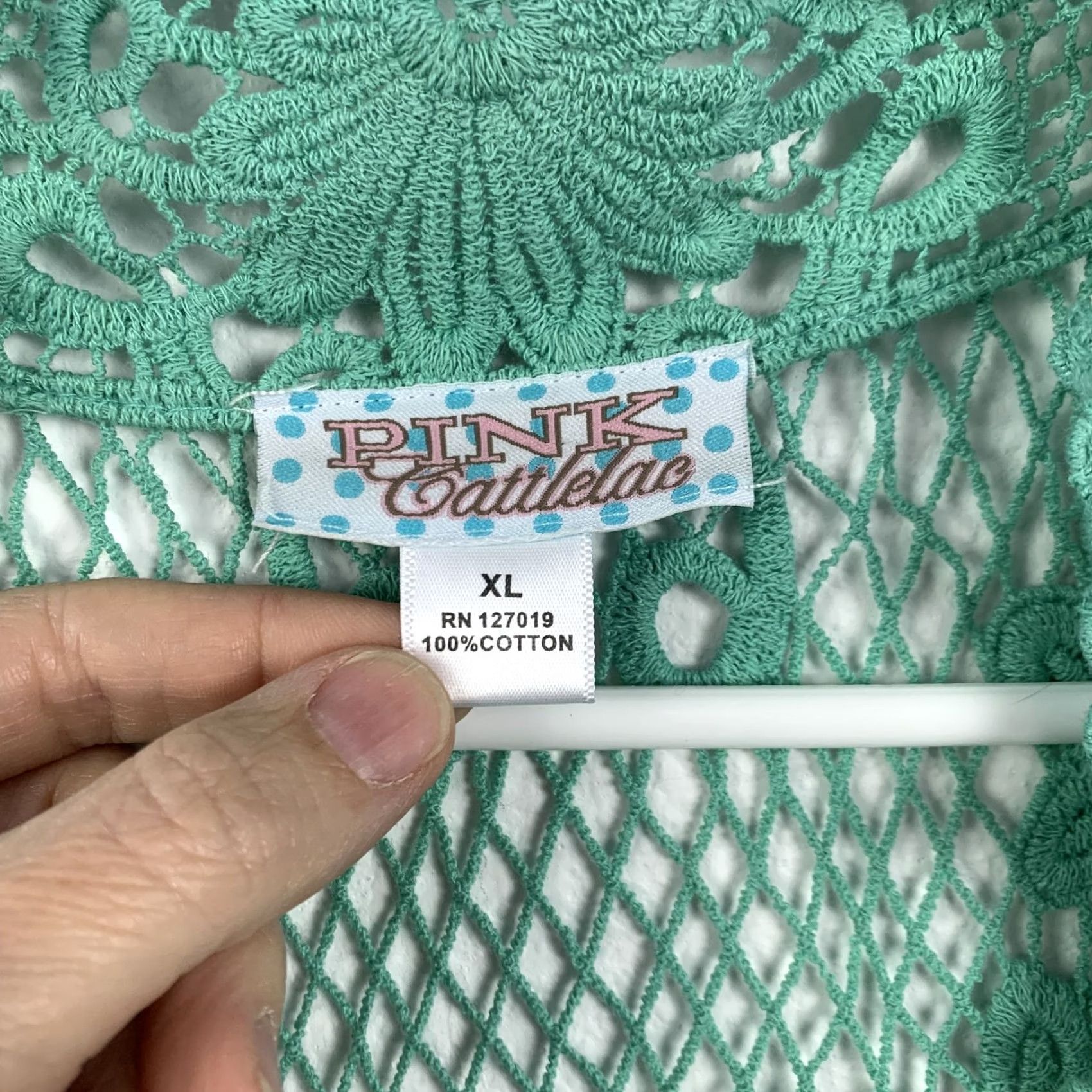 Pinko Pink Cadillac Open Front Vest Crochet Lace Cardigan Boho Women XL Green Casual Beach Festival 100 Cotton Women Bohemian Beach Festival 90s? Size US XL / EU 56 / 4 - 5 Thumbnail