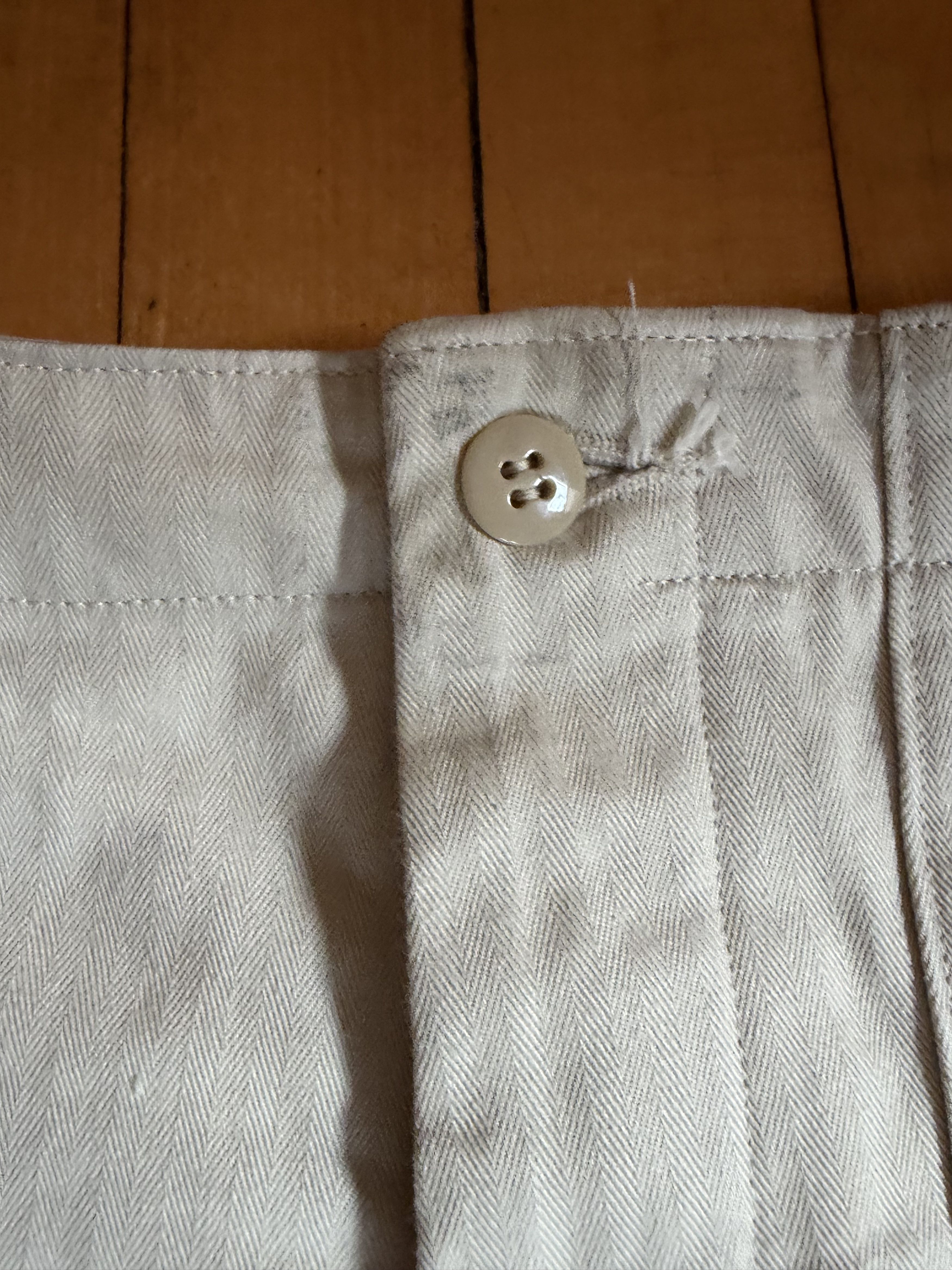 Japanese Brand Interim ORGANIC COTTON HBT TWILL BAKER PANTS - IVORY Size US 31 - 7 Thumbnail