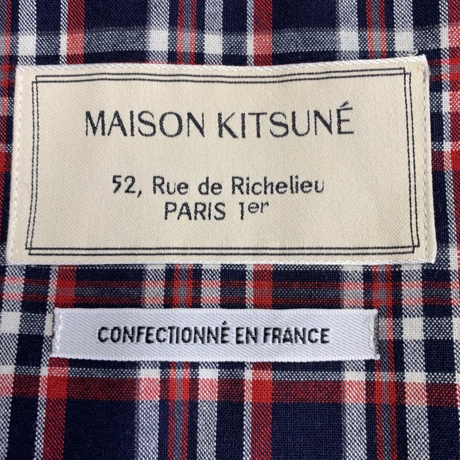 Maison Kitsune Size 36 Navy Red White Plaid Cotton Sport Coat Size 36R - 6 Thumbnail