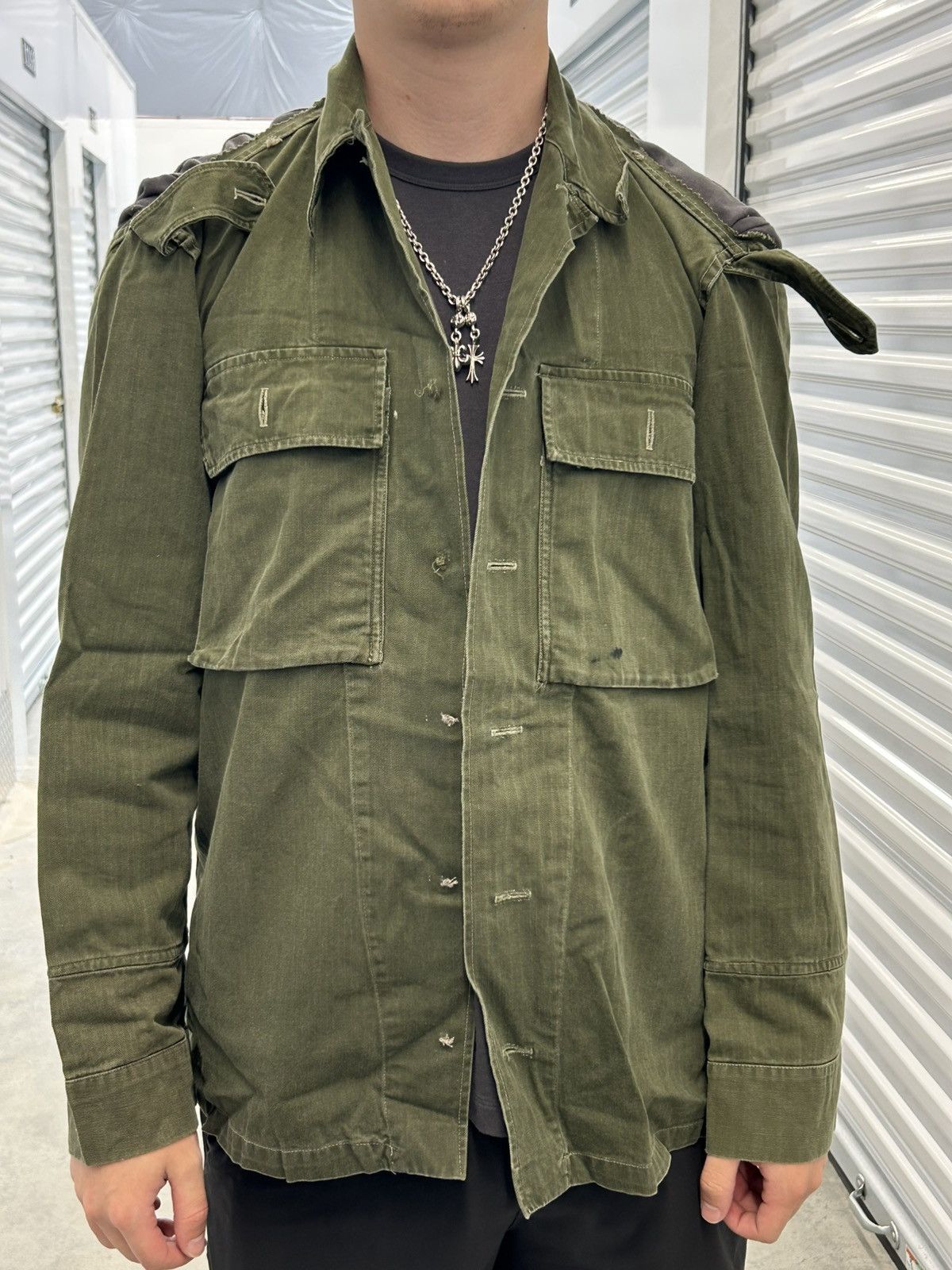Vintage Vintage 1950s “Negative Space” Belgian HBT Military Shirt Size US M / EU 48-50 / 2 - 9 Thumbnail