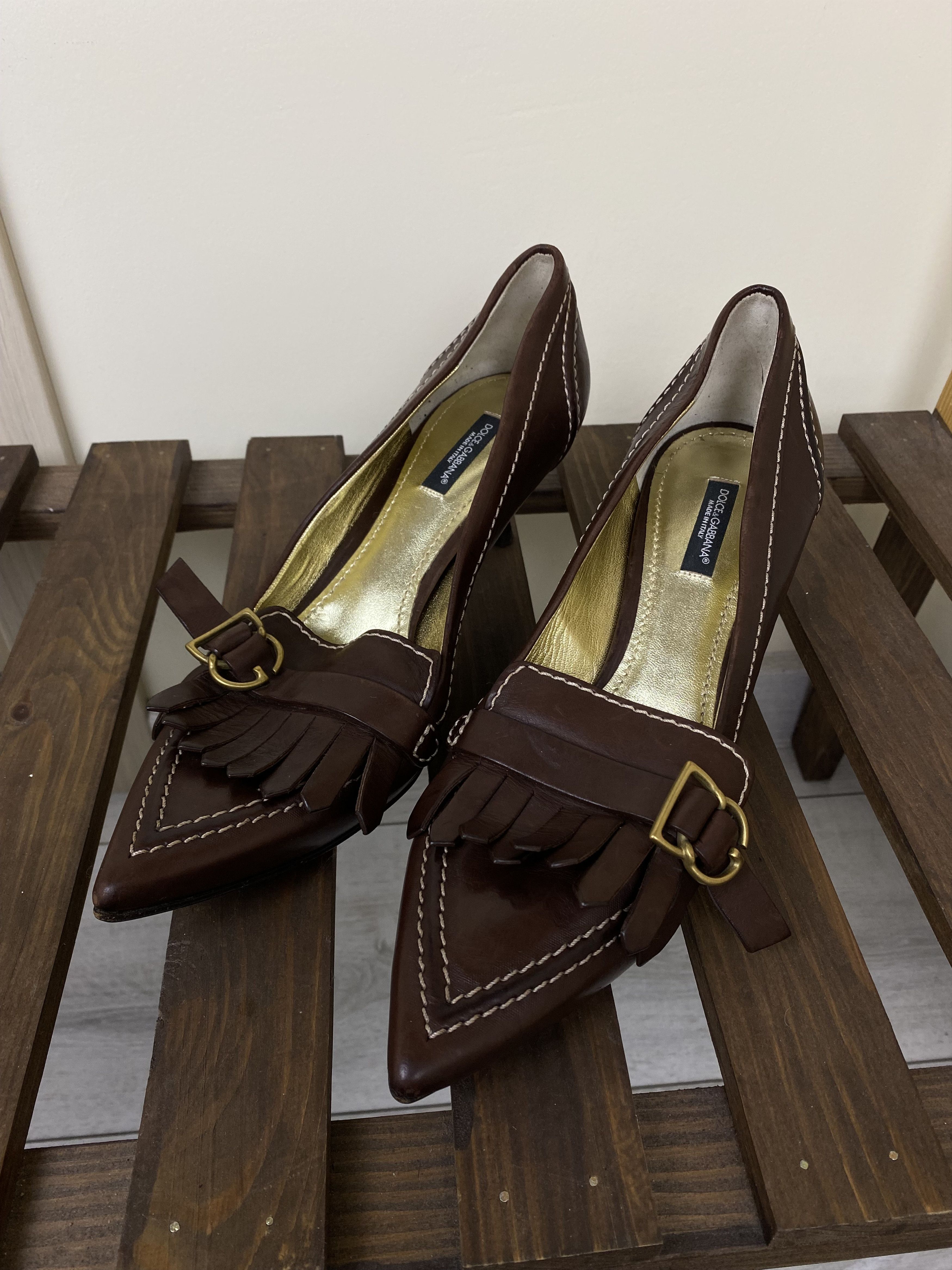 Dolce & Gabbana DOLCE & GABBANA DK BROWN SHOES W/FRINGE BUCKLE Size US 9 / IT 39 - 1 Thumbnail