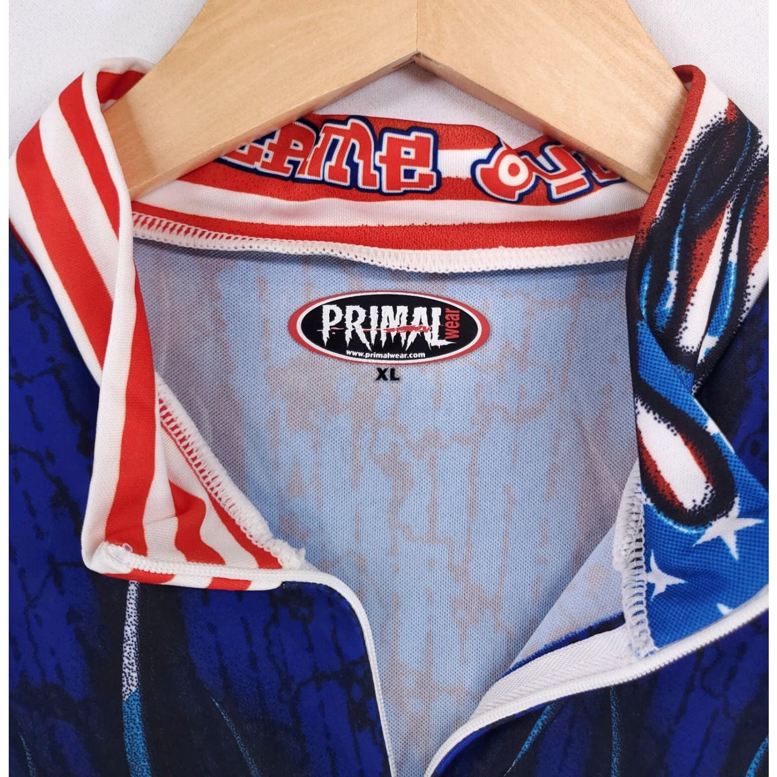 Vintage Primal Cycling Jersey Flame Out Red White Blue Short Sleeve Mens XL Size US XL / EU 56 / 4 - 2 Thumbnail