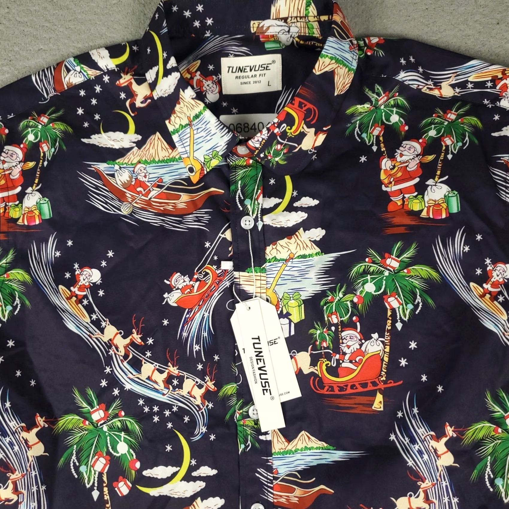 Vintage Tunevuse Shirt Mens Large Blue Christmas Santa Stretch Button Up Long Sleeve Size US L / EU 52-54 / 3 - 2 Thumbnail