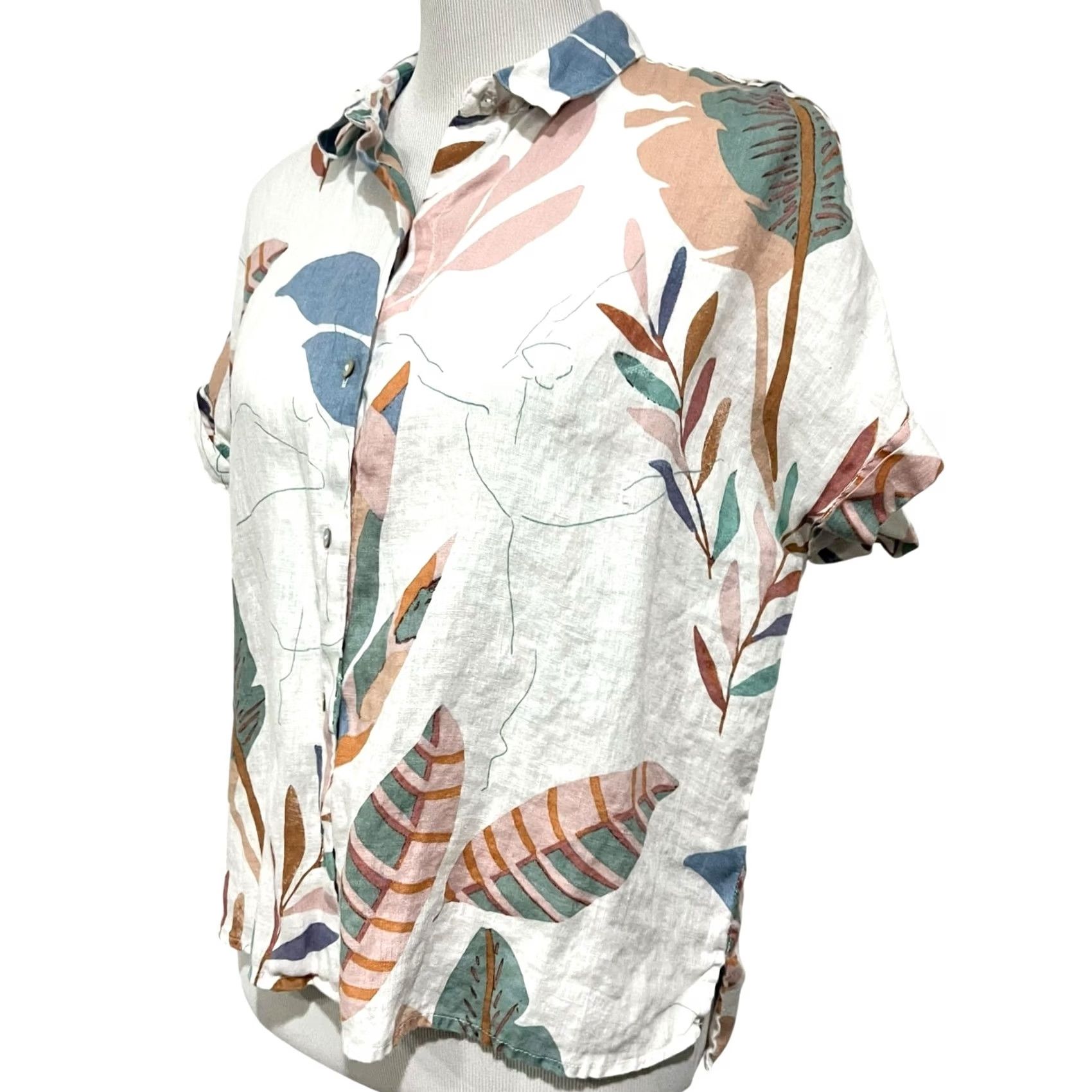 Cynthia Rowley VINTAGE Cynthia Rowley Tropical Print 100% Linen Button Up Top Women’s Sz L Shirt Women Tropical 90s Mens? Size M / US 6-8 / IT 42-44 - 3 Thumbnail