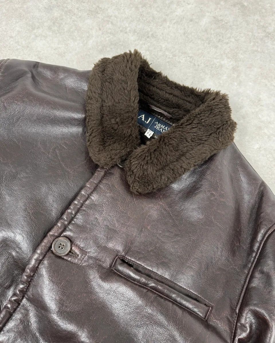 Armani 2000s Armani Buttoned Faux Leather Collar Brown Jacket Size US L / EU 52-54 / 3 - 5 Thumbnail