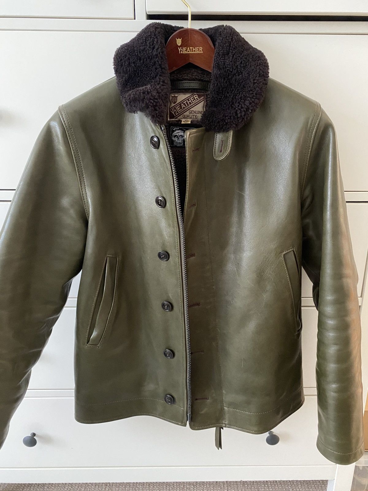 Y'2 Leather Y2 Leather 1.3mm Olive N1 Deck Jacket Size US XXS / EU 40 - 3 Thumbnail